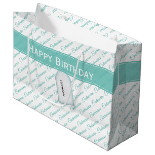 Centenarian Teal/White Typography Pattern - 100th Large Gift Bag