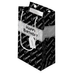 Centenarian Typography Pattern Black/White Name Small Gift Bag