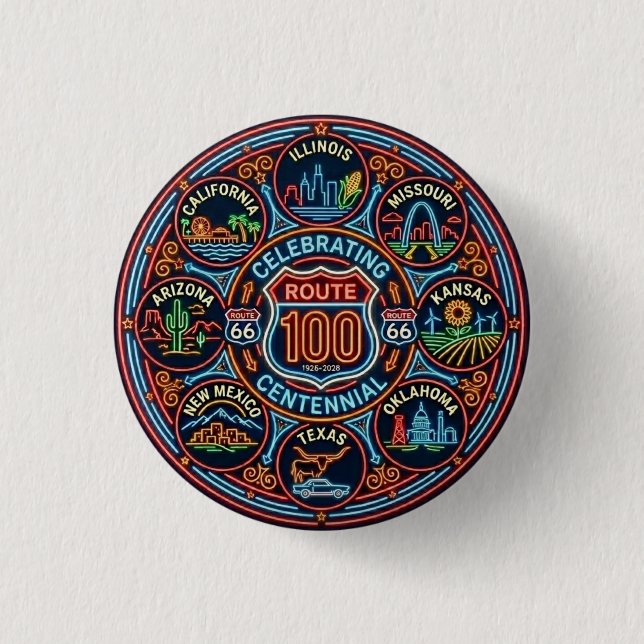 Centennial Mother Road All States 1 Inch Round Button (Front)