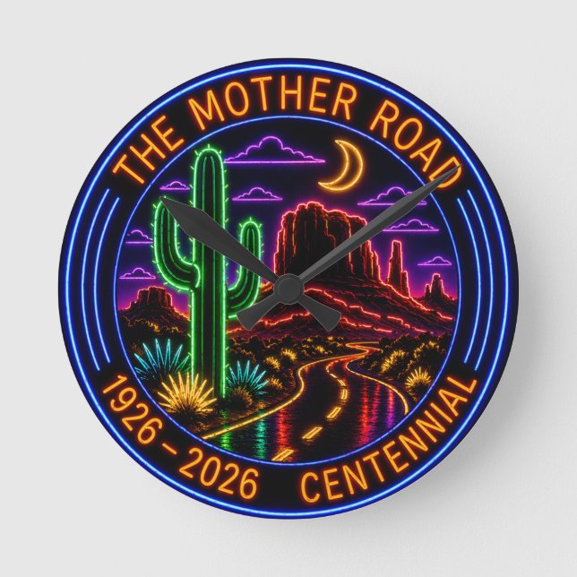 Centennial Neon Style Mother Road Round Clock (Front)