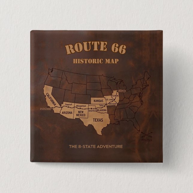 Centennial Route 66 Road Trip Americana 2 Inch Square Button (Front)