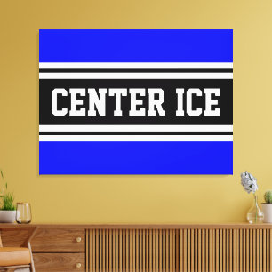 CENTER ICE Black White Royal Blue Hockey Stripes Canvas Print