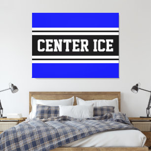 CENTER ICE Black White Royal Blue Hockey Stripes Canvas Print
