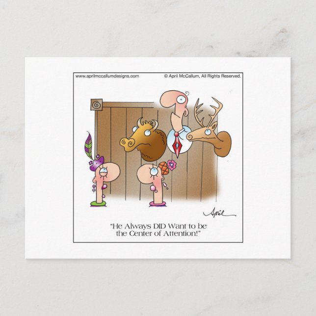 CENTER OF ATTENTION Cartoon Postcard (Front)