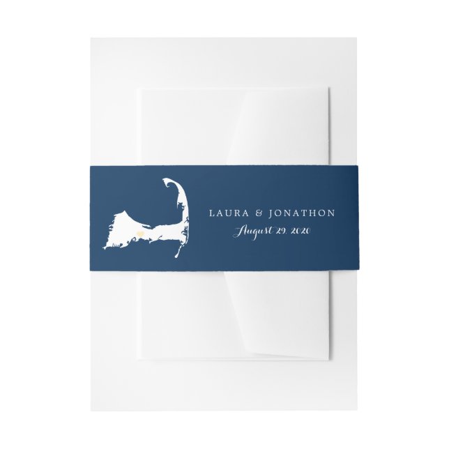 Centerville Navy Cape Cod Map yellow heart Wedding Invitation Belly Band (Front Example)