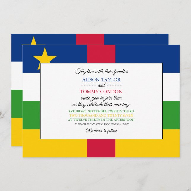 Central African Republic Flag Wedding Invitation (Front/Back)