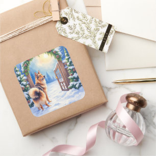 Central Asian Shepherd Snowy Gate Christmas Art Square Sticker