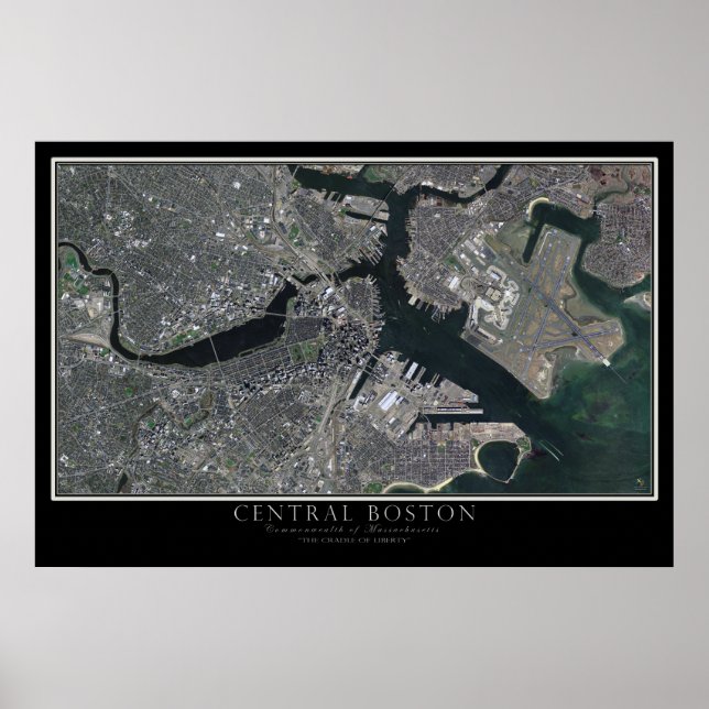 Central Boston Massachusetts From Space Satellite Poster (Front)