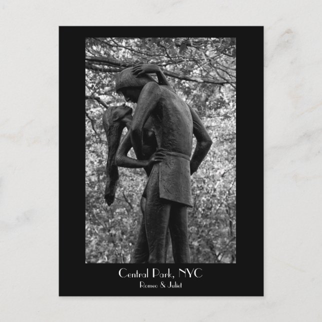 Central Park Autumn: Romeo & Juliet Statue 01 B&W Postcard (Front)