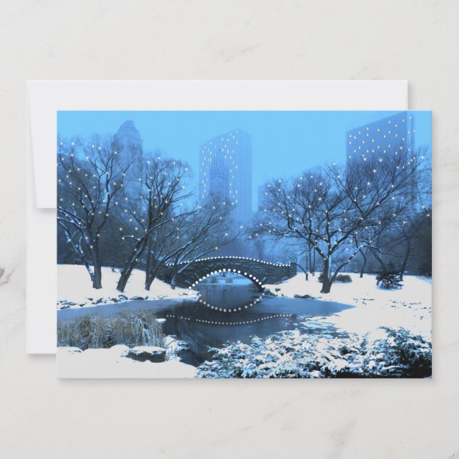 Central Park Bridge in Twilight Snow Invitation (Front)