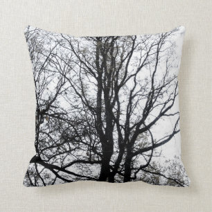 Central Park late autumn almost Barren Tree B&W Throw Pillow