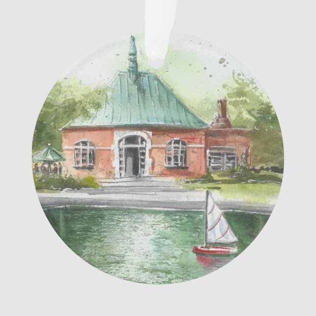 Central Park Model Boat Pond Watercolor Ornament (Front)