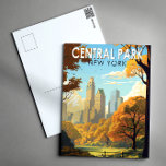 Central Park New York Travel Art Vintage Postcard<br><div class="desc">Central Park vector artwork. Central Park is an urban park between the Upper West Side and Upper East Side neighbourhoods of Manhattan in New York City that was the first landscaped park in the United States.</div>