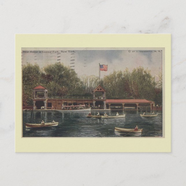 Central Park NY, Boat House, Vintage Postcard (Front)