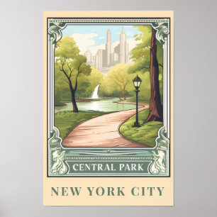Central Park NYC Vintage Travel Art Poster
