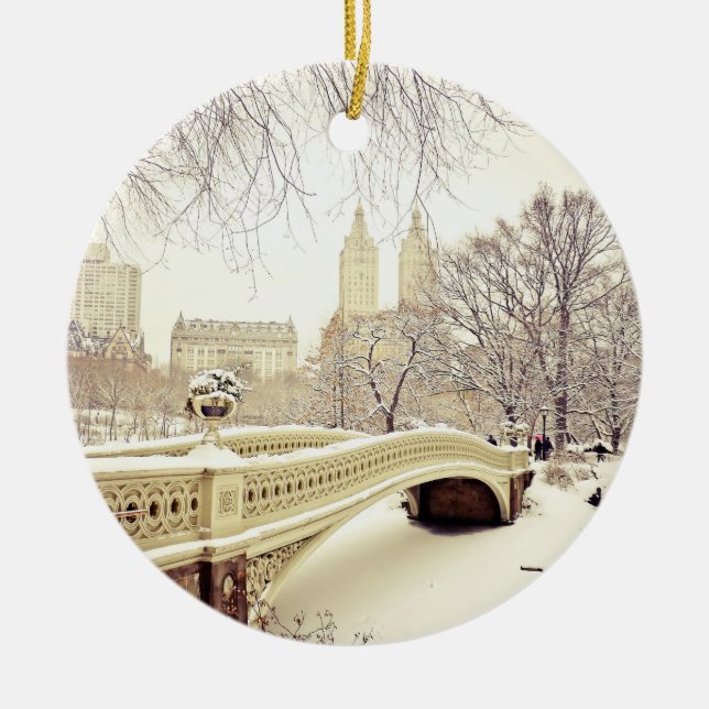 Central Park Snow - Winter New York Ceramic Ornament (Front)