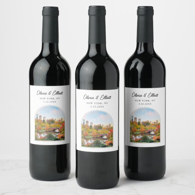 Central Park Wedding New York Favour Personalized Wine Label (Bottles)