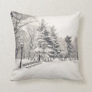 Central Park Winter Path - New York City Throw Pillow