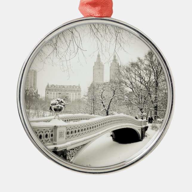 Central Park Winter - Snow on Bow Bridge Metal Ornament (Front)