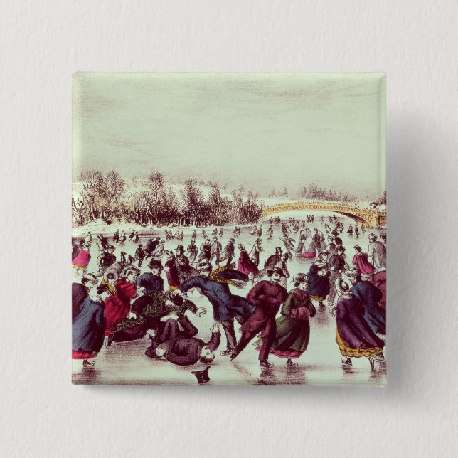 Central Park, Winter: The Skating Carnival 2 Inch Square Button (Front)