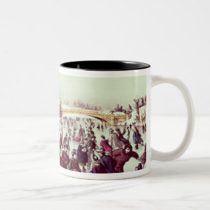 Central Park, Winter: The Skating Carnival Two-Tone Coffee Mug