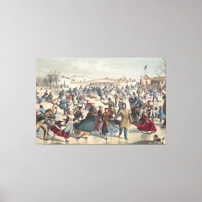 Central-Park, winter. The skating pond. New York Canvas Print (Front)