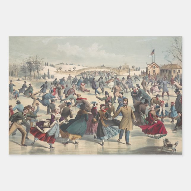 Central-Park, winter. The skating pond. New York Wrapping Paper Sheet (Front)