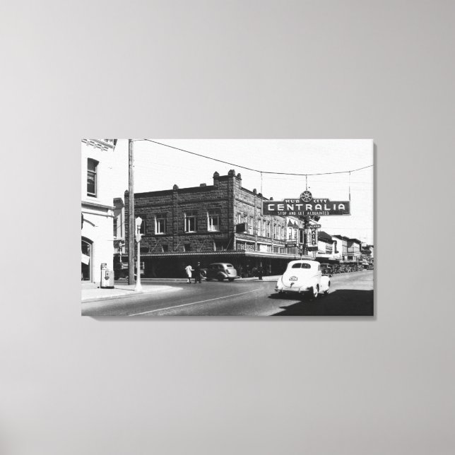Centralia, WA Town View Main Street Photograph Canvas Print (Front)