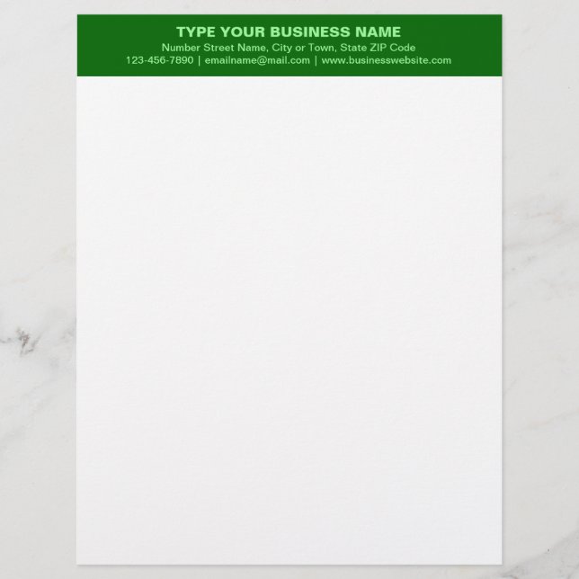 Centre Aligned and Monochrome Green Heading of Letterhead (Front)
