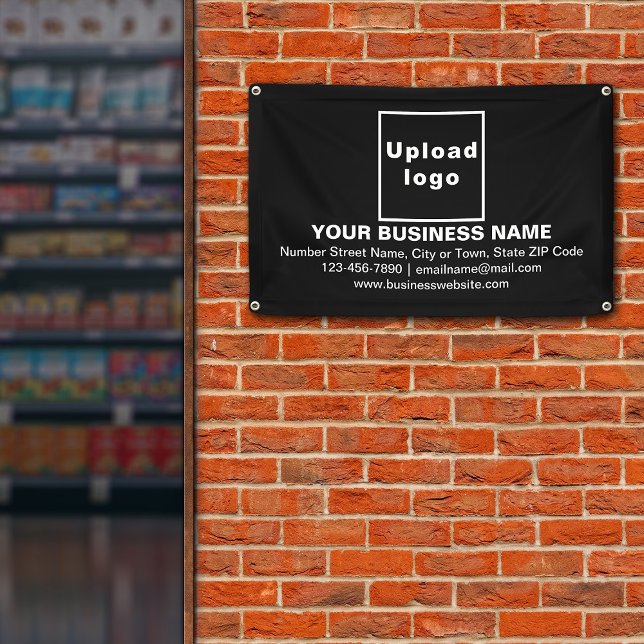 Centre Aligned Business Brand on Black Rectangle Banner (Black banner with your business brand in center aligned style)