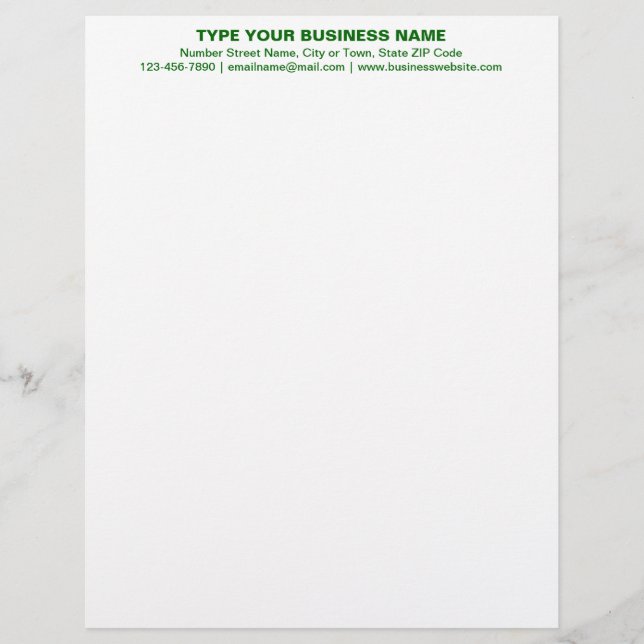 Centre Aligned Green Plain Texts Heading of Letterhead (Front)