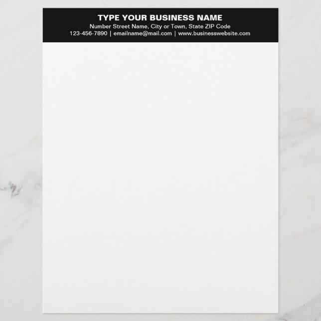 Centre Aligned Plain Texts on Black Heading of Letterhead (Front)