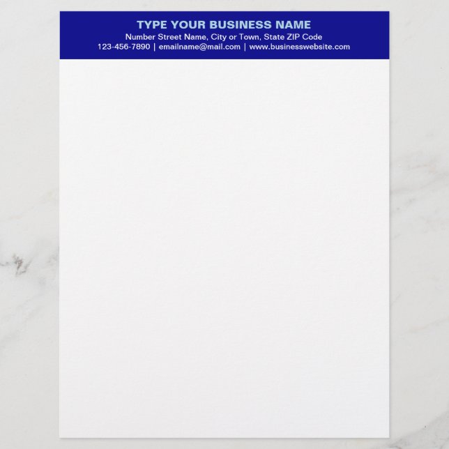 Centre Aligned Plain Texts on Blue Heading of Letterhead (Front)