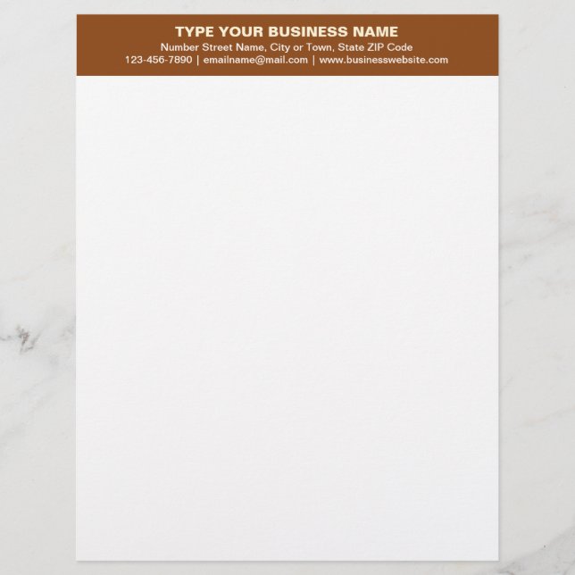 Centre Aligned Plain Texts on Brown Heading of Letterhead (Front)
