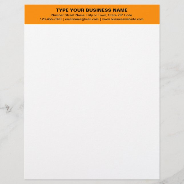 Centre Aligned Plain Texts on Orange Heading of Letterhead (Front)