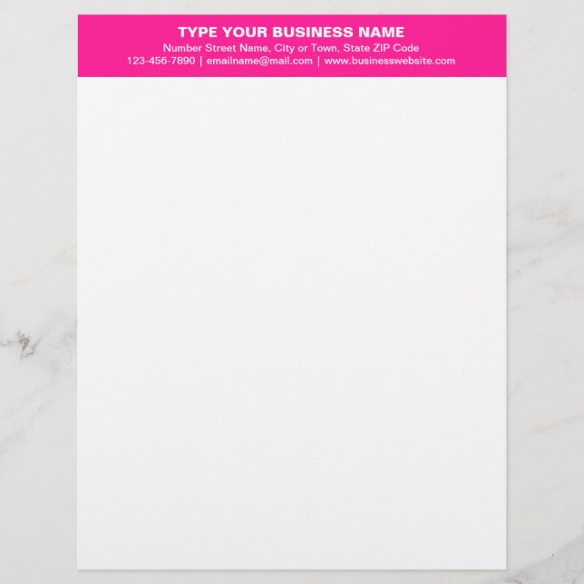 Centre Aligned Plain Texts on Pink Heading of Letterhead (Front)
