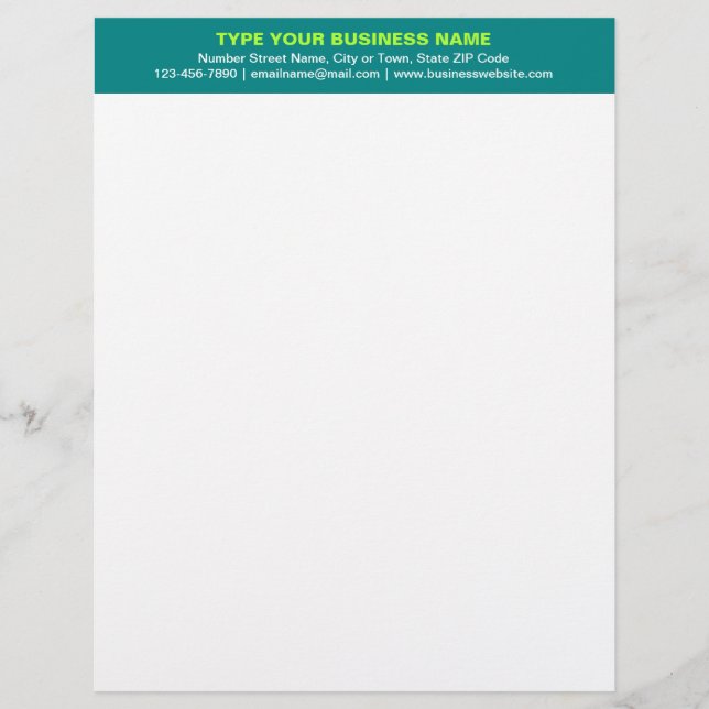 Centre Aligned Plain Texts, Teal Green Heading of Letterhead (Front)