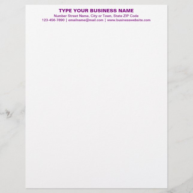 Centre Aligned Purple Plain Texts Heading of Letterhead (Front)
