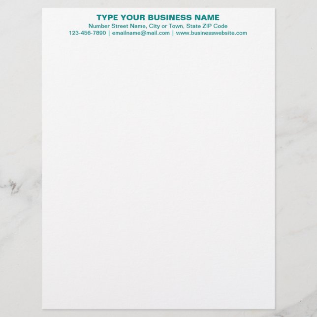 Centre Aligned Teal Green Plain Texts Heading of Letterhead (Front)