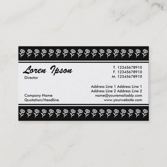 Centre Band (Flower Border) - Black - On Platinum Business Card (Front)