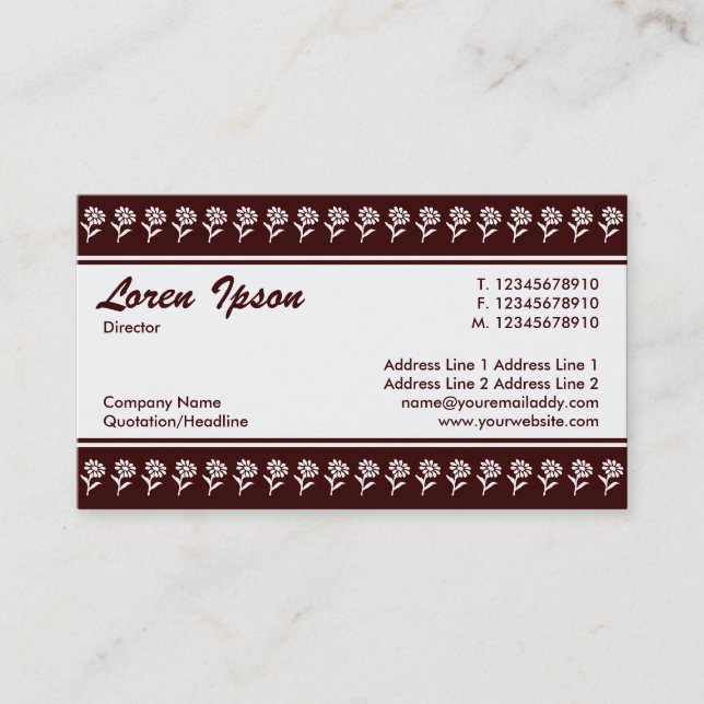 Centre Band (Flower Border) - Dark Brown Business Card (Front)