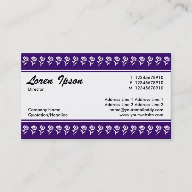 Centre Band (Flower Border) - Deep Violet Business Card (Front)