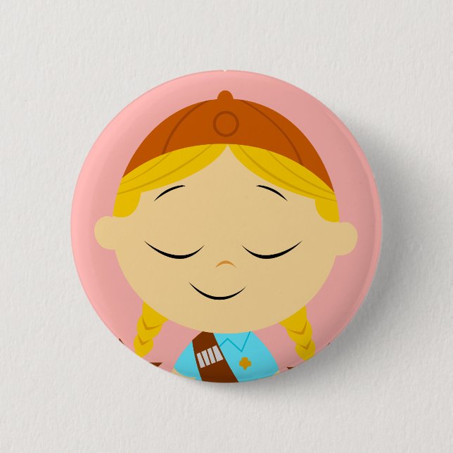 centre girl _ girl scout blonde 2 inch round button (Front)