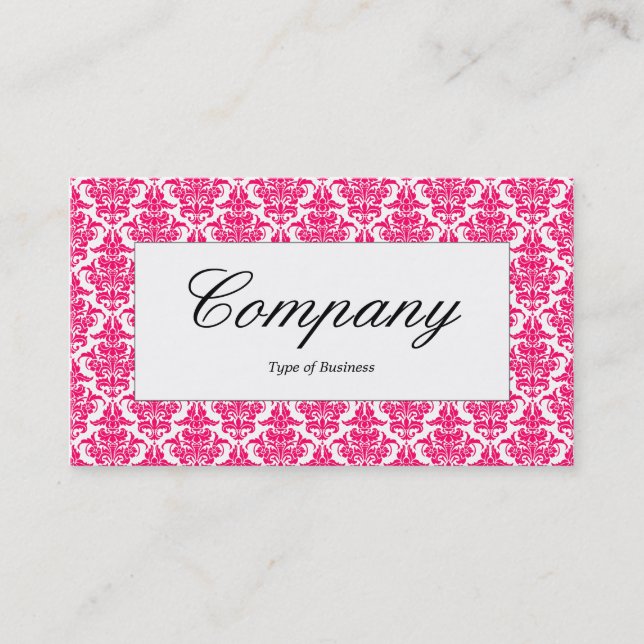Centre Label - Neon Red Damask Business Card (Front)
