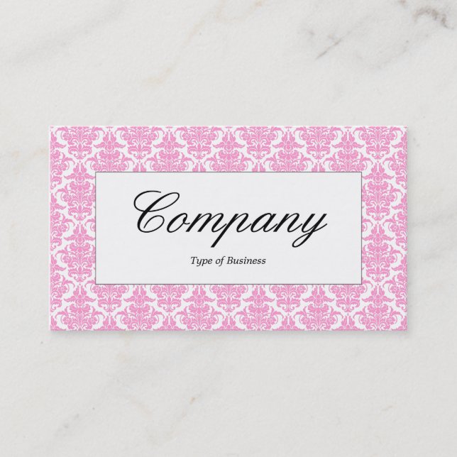 Centre Label - Pink Damask Business Card (Front)