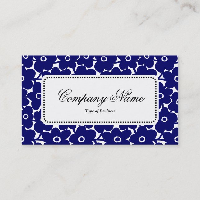 Centre Label v5 - Bold Flowers - Deep Navy Business Card (Front)