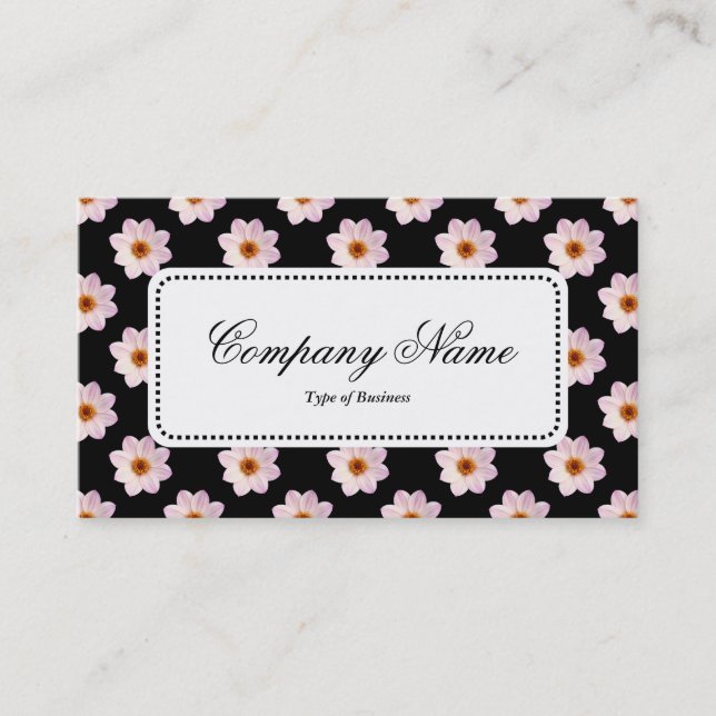 Centre Label v5 - Dahlia Pattern on Black Business Card (Front)