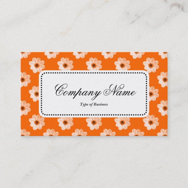 Centre Label v5 - Dahlia Pattern Orange Business Card (Front)