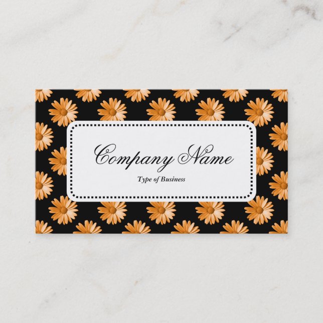 Centre Label v5 - Daisies - Lt Orange on Black Business Card (Front)