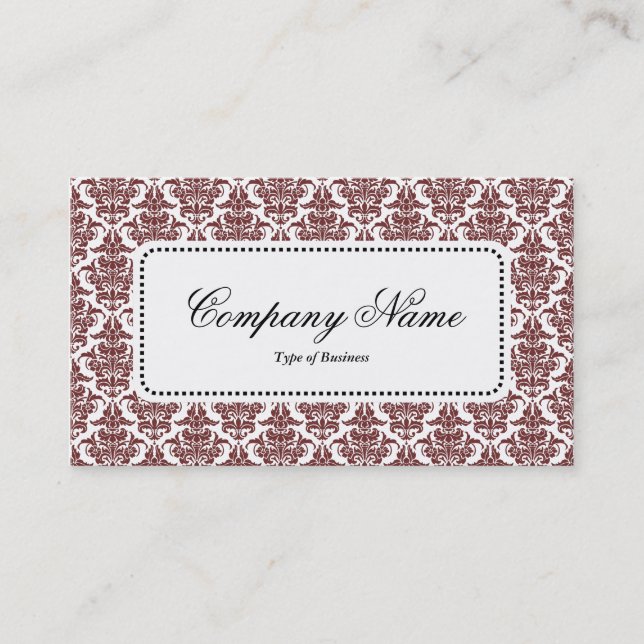 Centre Label v5 - Dark Brown Damask Business Card (Front)